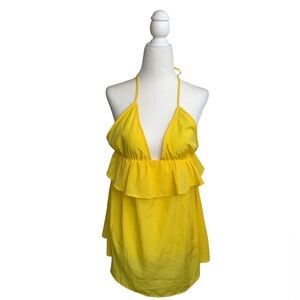 ASOS Ruffle Swim Yellow V neck Halter Open Back Mini Dress sz 6P